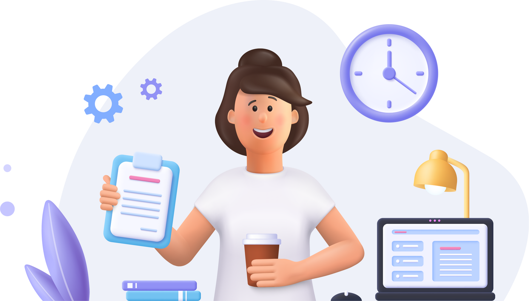Young Woman Working With Laptop 3D Character