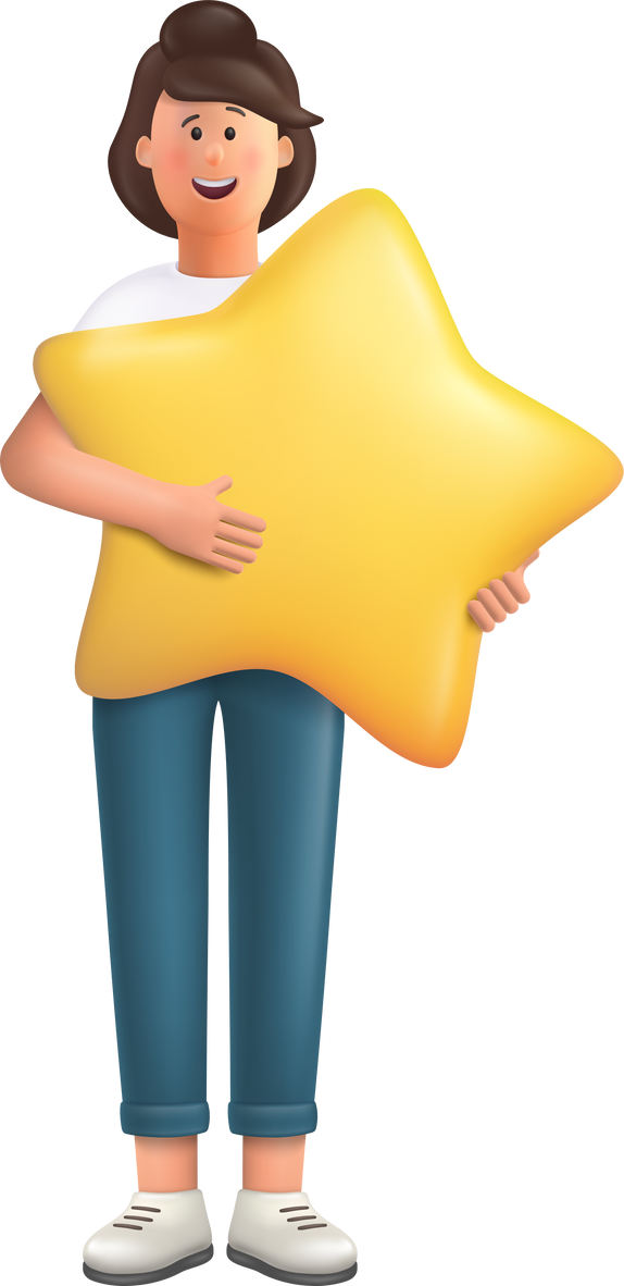 Woman Holding Hugging Big Star 3D Character